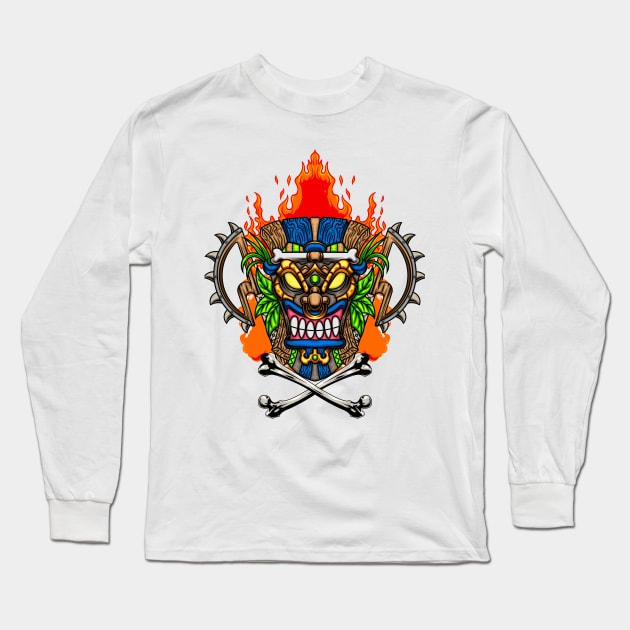 Tiki Mask Illustration 08 Long Sleeve T-Shirt by Harrisaputra